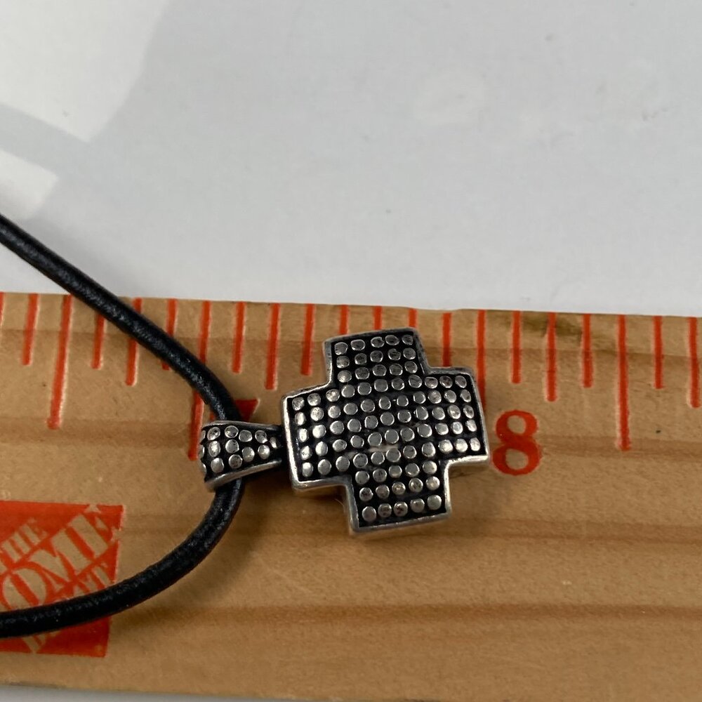 "Nail-head" ATI sterling silver cross pendant on black cord